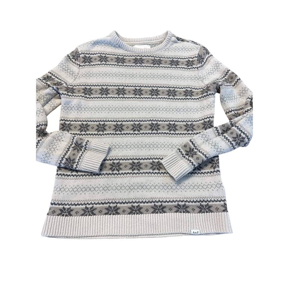 Abercrombie Kids Sweater Size 13/14 Gray Snowflake Pattern Knit Winter